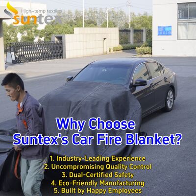 Suntex EV Car Fire Blanket with 550℃/1000℃ Thermal Resistance for Oxygen Deprivation and Portable Lithium-ion Battery Fire Control