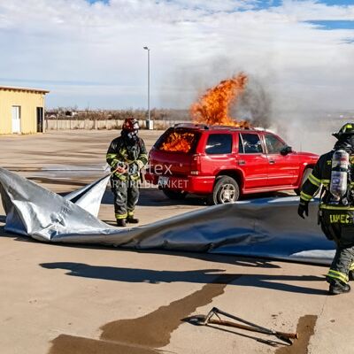 Manta ignífuga reutilizable para vehículos eléctricos con resistencia térmica de 550℃/1000℃ y privación de oxígeno para incendios de baterías de iones de litio