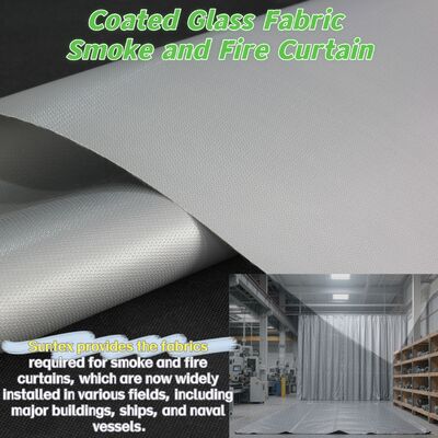 Tejido para cortina cortafuegos certificado EN-13501 con resistencia a la temperatura de 550°C y recubrimiento de silicona para protección contra incendios