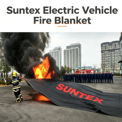 Manta Ignífuga para Vehículos Eléctricos Suntex Contiene Incendios de Baterías de Litio